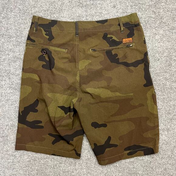 Dixxon Shorts Mens 30 Green Camouflage Stretch Logo Pockets Mid Rise Zip Fly - Picture 2 of 11